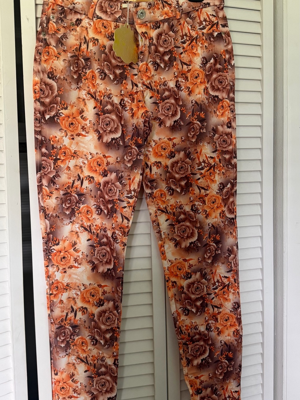 Floral Skinny Pants in Orange and Brown